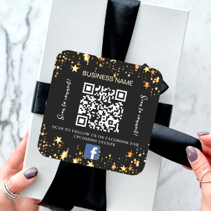 Sticker Carré Black gold stars nom commercial qr code Facebook