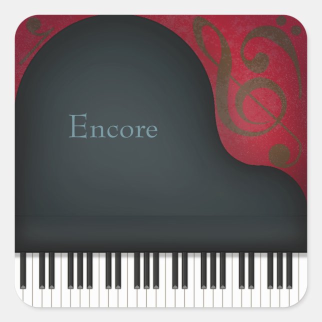 Sticker Carré Black Grand Piano Elégante Musique Personnalisée (Devant)