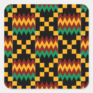 Sticker Carré Black, Green, Red, et Yellow Kente Cloth