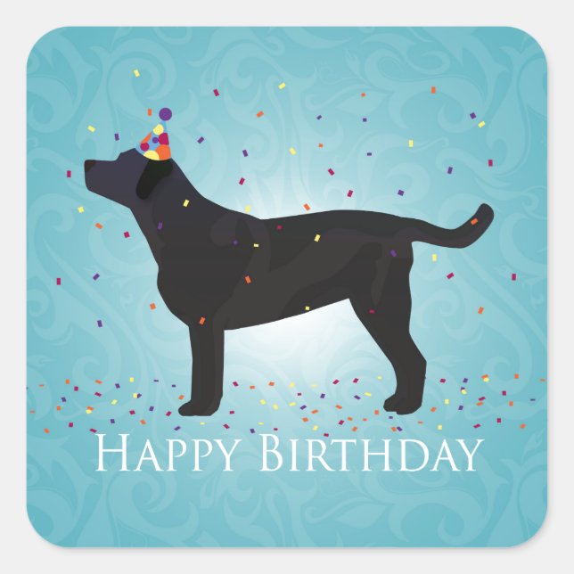 Sticker Carré Black Lab Joyeux Design d'anniversaire (Devant)