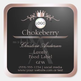 Sticker Carré Black Product Label Rose Gold Frame Logo Monogram