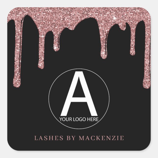 Sticker Carré Black Rose Gold Parties scintillant Drives Busines (Devant)