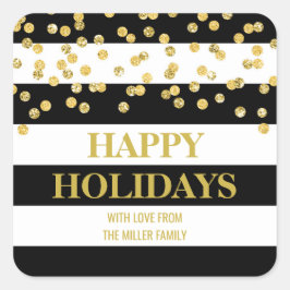 Sticker Carré Black Stripes Gold Confetti Joyeuses vacances sur 