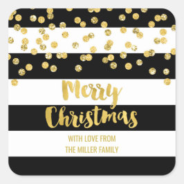 Sticker Carré Black Stripes Gold Confetti Joyeux Noël personnali