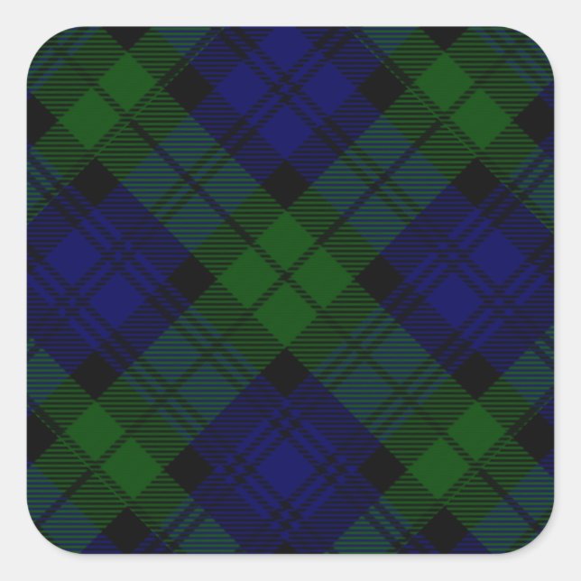 Sticker Carré Black Watch Tartan bleu vert Plaid (Devant)