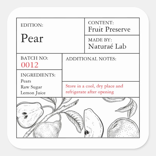 Sticker Carré Black & White Apothecary Pear label (Devant)