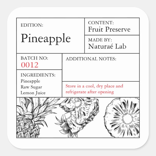 Sticker Carré Black & White Apothecary Pineapple label (Devant)