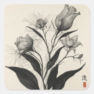 Sticker Carré Black & White Botanical Art for Plant