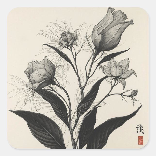 Sticker Carré Black & White Botanical Art for Plant (Devant)