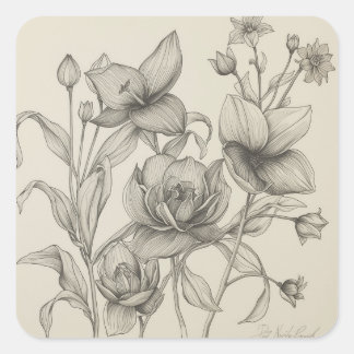 Sticker Carré Black & White Botanical Art for Plant