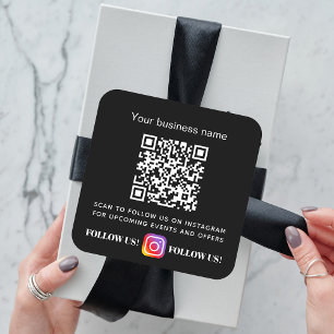Sticker Carré Black white business name qr code instagram