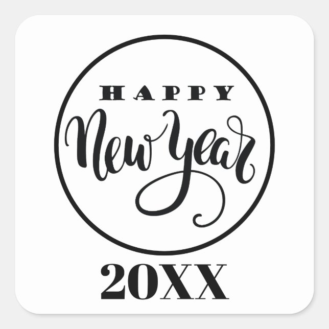 Sticker Carré Black white Happy New Year ajouter la date autocol (Devant)
