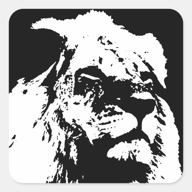 Sticker Carré Black & white lion pop art (Devant)