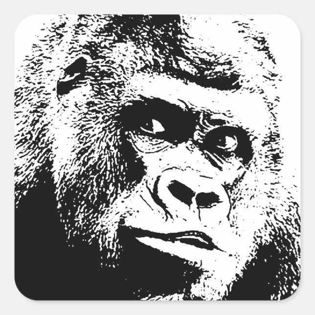 Sticker Carré Black White Pop Art Gorilla (Devant)
