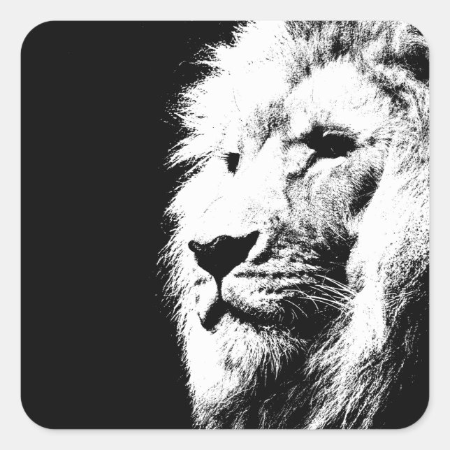 Sticker Carré Black White Pop Art Lion Head Modèle tendance (Devant)