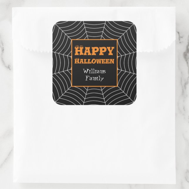 Sticker Carré Black White spiderweb Halloween motif Votre nom (Sac)