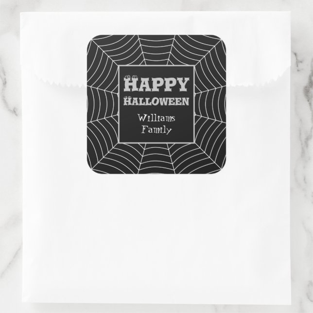 Sticker Carré Black White spiderweb Halloween motif Votre nom (Sac)