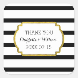 Sticker Carré Black White Stripes Gold Wedding Favor Tags