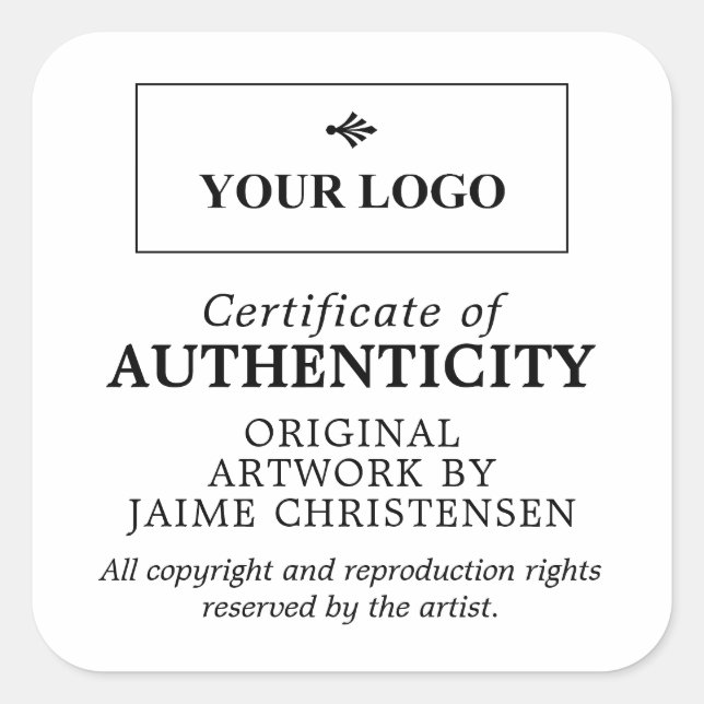 Sticker Carré Black White Votre logo Certificat d'authenticité (Devant)