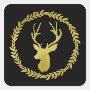 Sticker Carré Black Wreath Gold Deer Noël
