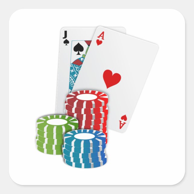 Sticker Carré Blackjack avec jetons de poker (Devant)