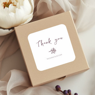 Sticker Carré Blanc & Bourgogne   Élégant mariage floral 