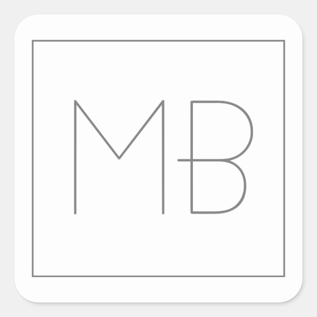 Sticker Carré Blanc Élégant Unique Monogramme (Devant)