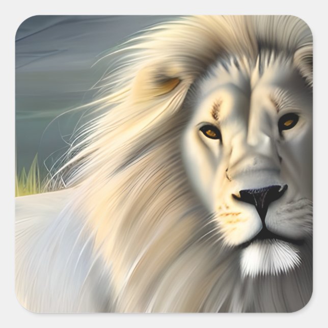 Sticker Carré Blanc Majestic Ethereal Lion blanc (Devant)