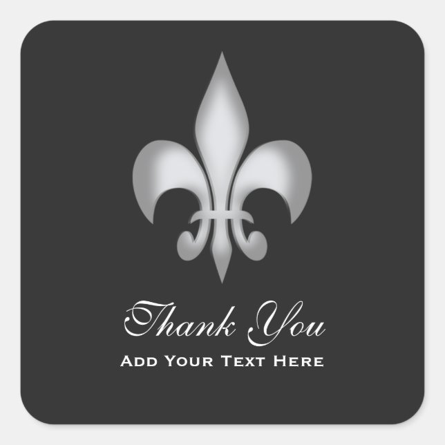 Sticker Carré Blanc noir transparent Fleur de Lis Merci (Devant)