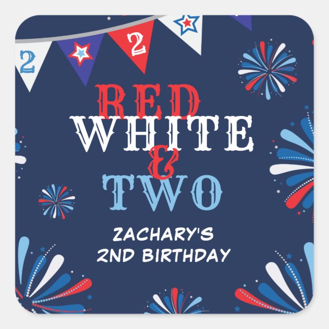 Sticker Carré Blanc rouge et DEUX 2e anniversaire (Devant)