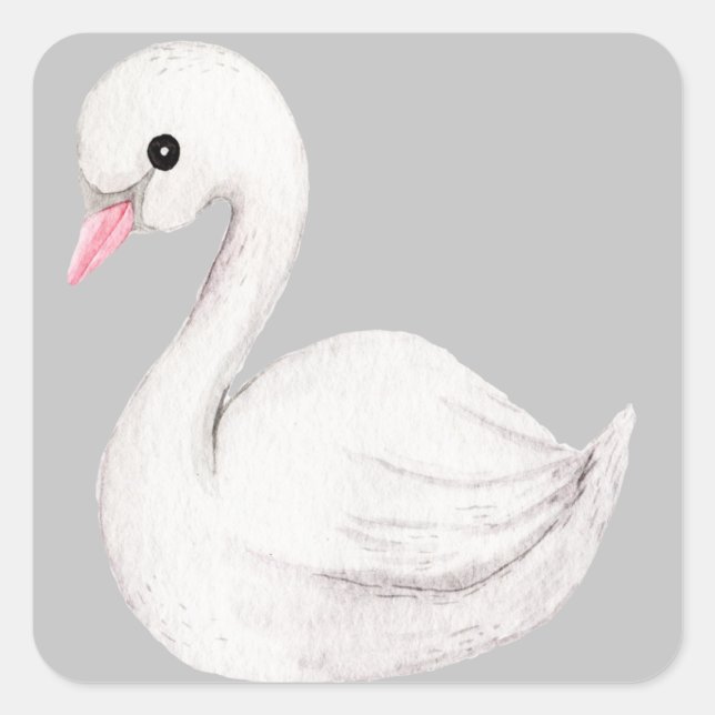 Sticker Carré Blanc Swan Elegant Gris Script Genre Neutre (Devant)