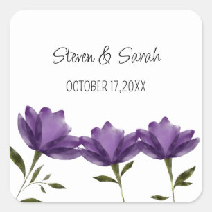 Sticker Carré Blanc violet floral moderne romantique élégant