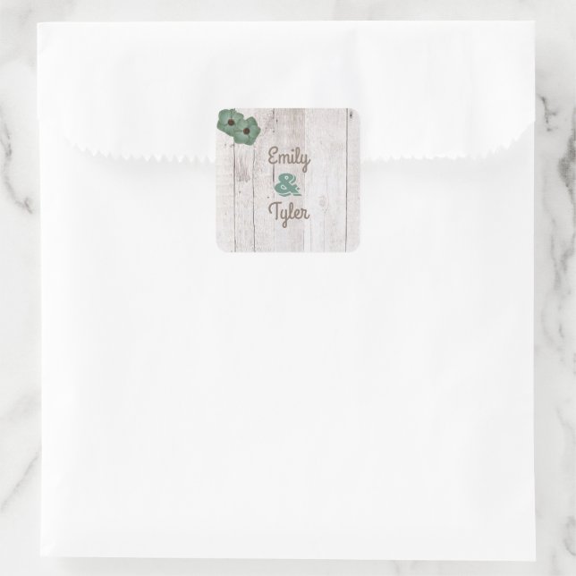 Sticker Carré blanchir Turquoise Rustique Personnalisé (Sac)