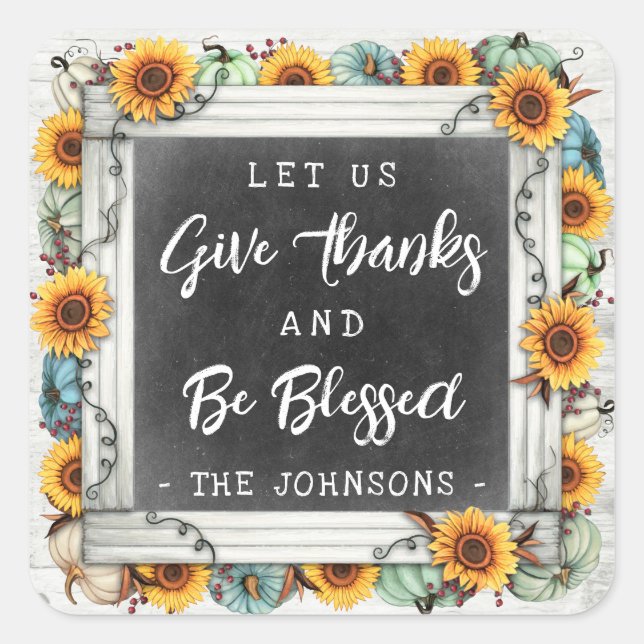 Sticker Carré Blessé Rustique Thanksgiving Sunflower Citrouilles (Devant)