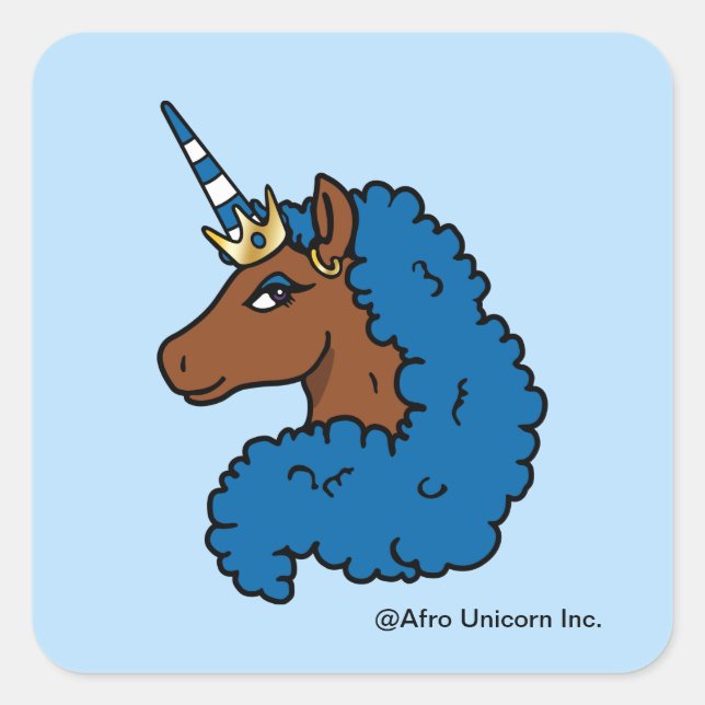 Sticker Carré Bleu Afro Unicorn (Devant)
