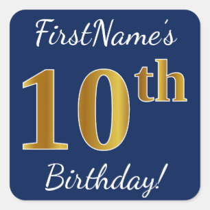 Sticker Carré Bleu, anniversaire d'or de Faux 10ème + Nom fait