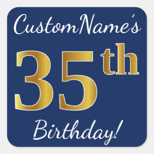 Sticker Carré Bleu, anniversaire d'or de Faux trente-cinquième 