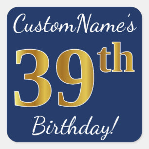 Sticker Carré Bleu, anniversaire d'or de Faux trente-neuvième +