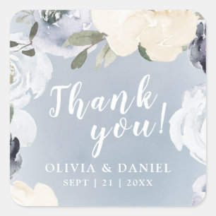 Sticker Carré Bleu bleu foncé en fleurs mariage merci