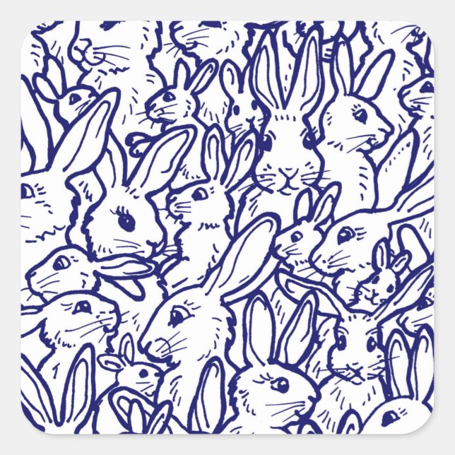 Sticker Carré Bleu Bleu lapin lapin blanc dessin mignon unique (Devant)