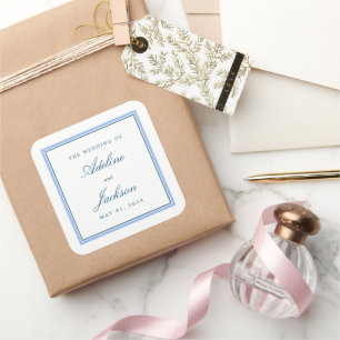 Sticker Carré Bleu Bordure Classique Mariage traditionnel