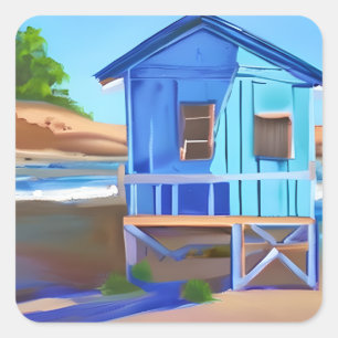 Sticker Carré Bleu chalet sur Stilts Beach House