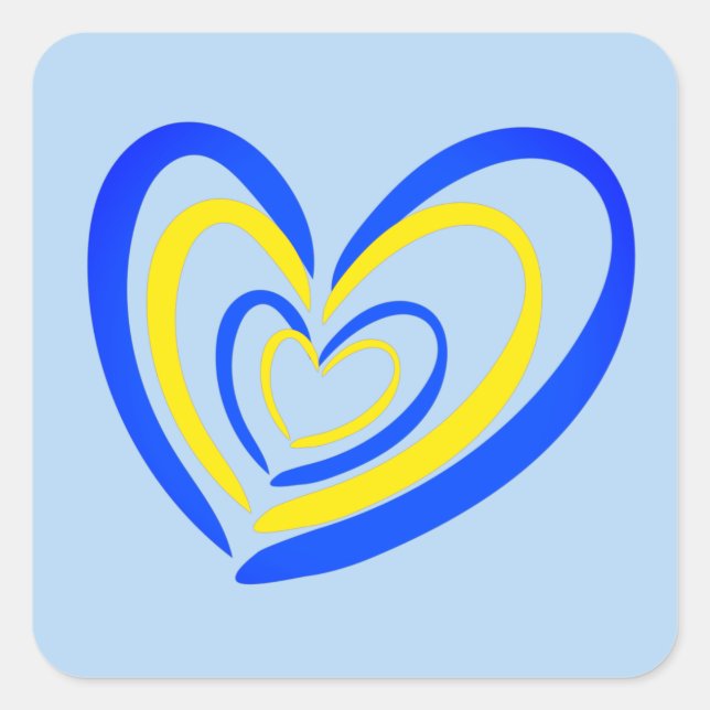Sticker Carré Bleu Coeur Jaune Paix Anti-Guerre Soutien à l'Ukra (Devant)