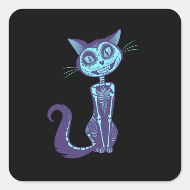 Sticker Carré Bleu de chat éffrayant - Halloween Éffrayant (Devant)