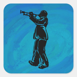 Sticker Carré Bleu de trompette de nuits de boogie de New York