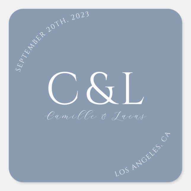 Sticker Carré Bleu Dusty minimum mariage classique rond autocoll (Devant)