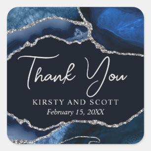 Sticker Carré Bleu et argent faux paillettes agate mariage