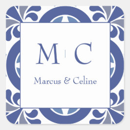 Sticker Carré Bleu et blanc Côte Mariage méditerranéen