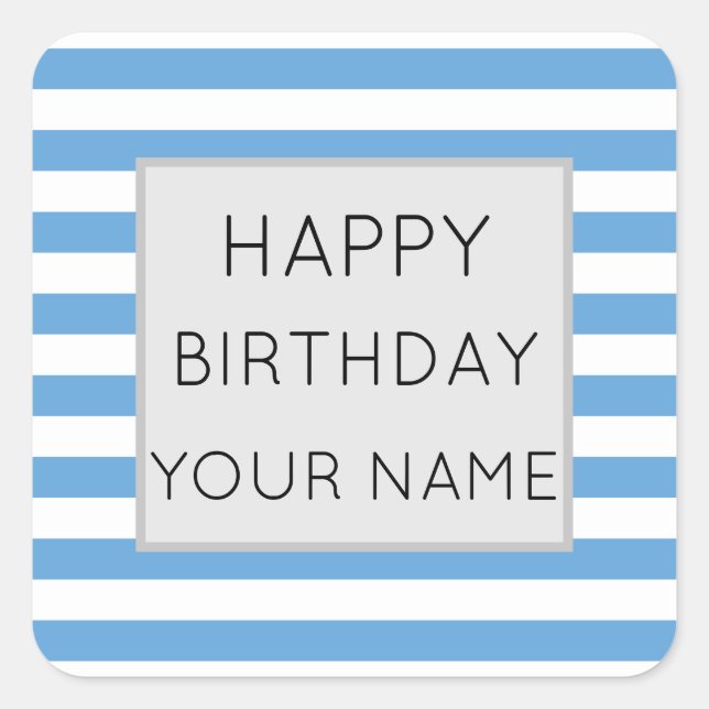 Sticker Carré Bleu Et Blanc Joyeux Anniversaire (Devant)