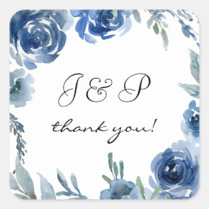 Sticker Carré Bleu et bleu Merci floral Monogramme 3